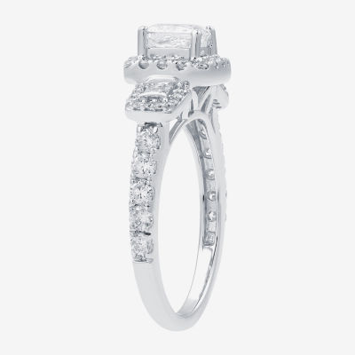 (H-I / I1) Womens 1 1/2 CT. T.W. Lab Grown White Diamond Sterling Silver Side Stone Engagement Ring