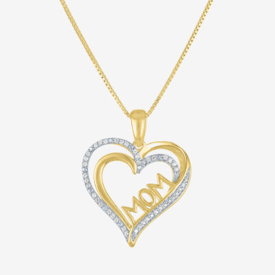 "Mom" Womens 1/10 CT. T.W. Natural White Diamond 14K Rose Gold Over Silver Heart Pendant Necklaces
