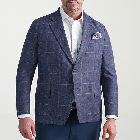 Haggar Mens Big and Tall Windowpane Classic Fit Sport Coat, 54 Big Long, Blue