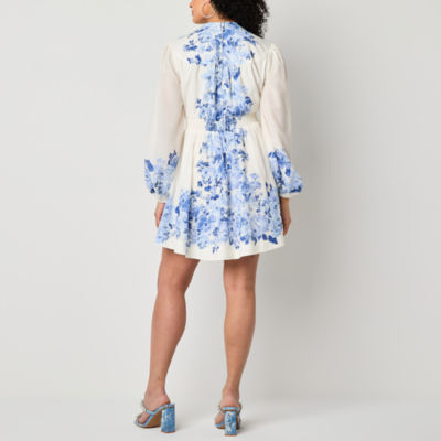 Premier Amour Womens Long Sleeve Floral Fit + Flare Dress
