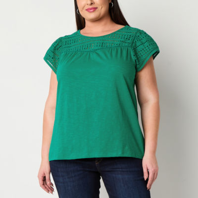 St. John's Bay Womens Plus Crew Neck Short Sleeve Tank Top