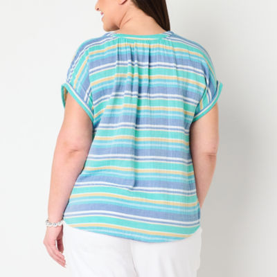 St. John's Bay Womens Plus Round Neck Short Sleeve Blouse