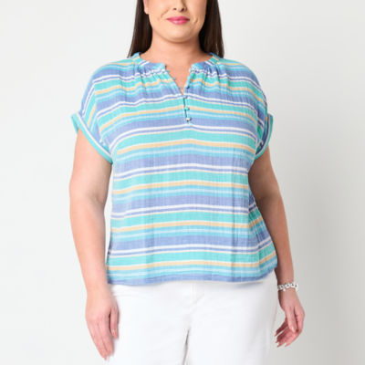 St. John's Bay Womens Plus Round Neck Short Sleeve Blouse