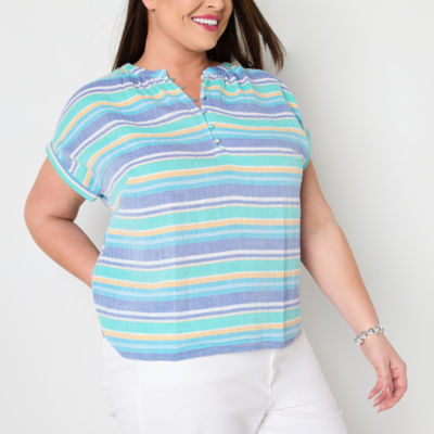 St. John's Bay Womens Plus Round Neck Short Sleeve Blouse