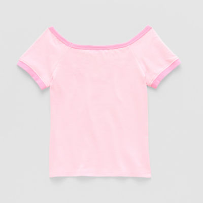 Eyeshadow Big Kid Girls Scoop Neck Short Sleeve Regular Fit Graphic T-Shirt