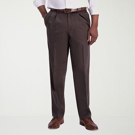Haggar Iron Free Premium Khaki Mens Classic Fit Pleated Pant, 40 29, Brown