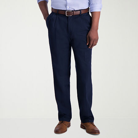 Haggar Iron Free Premium Khaki Mens Straight Classic Fit Pleated Pant, 34 30, Blue
