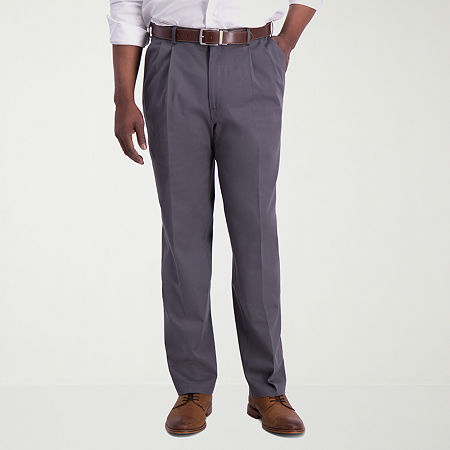 Haggar Iron Free Premium Khaki Mens Classic Fit Pleated Pant, 34 29, Gray