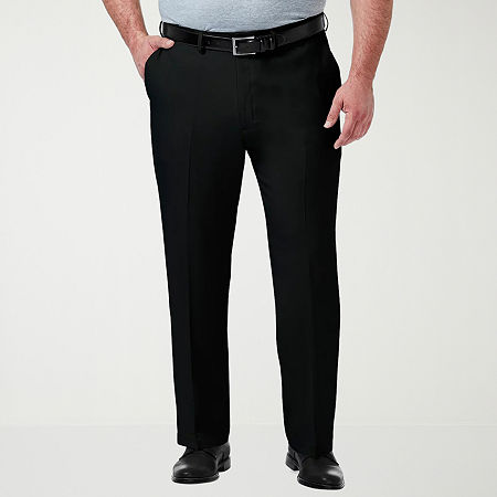 Haggar Premium Comfort Expandable Waist Mens Big and Tall Regular Fit Flat Front Dress Pant, 46 30, Black