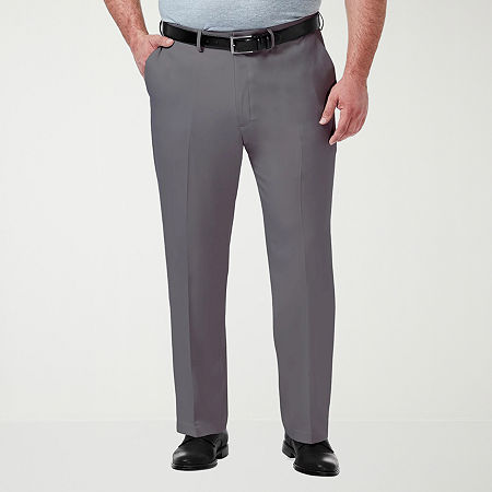 Haggar Premium Comfort Expandable Waist Mens Big and Tall Regular Fit Flat Front Dress Pant, 48 32, Gray