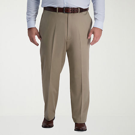 Haggar Mens Iron Free Big and Tall Classic Fit Flat Front Khaki Pant, 50 32, Beige