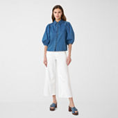RM Rebecca Minkoff Womens Mid Rise Wide Leg Jean, Color: White