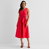 Marc New York Womens Midi V Neck Sleeveless Fit + Flare Dress, Color: Black  - JCPenney