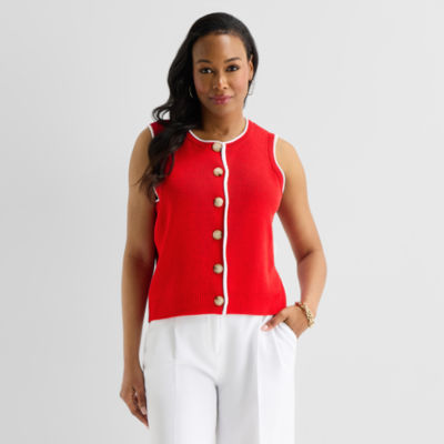 Liz Claiborne Womens Crew Neck Button Sweater Vest
