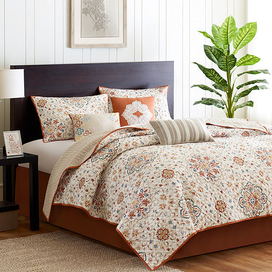 Madison Park Maya 6-Pc Printed Quilt Set With Throw Pillows, Color ...