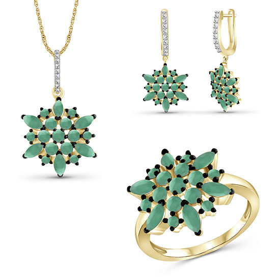 Genuine Green Emerald 14K Gold Over Silver 3-pc. Jewelry Set