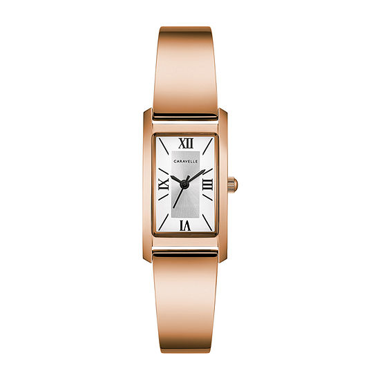 Caravelle Designed By Bulova Womens Rose Goldtone Stainless Steel Bangle Watch 44l264