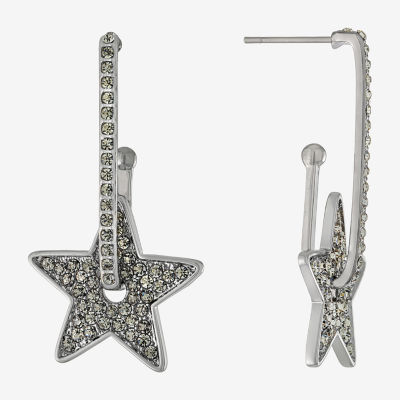Sparkle Allure Womens Crystal Pure Silver Over Brass Star Drop Earrings
