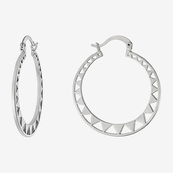 Silver Reflections Pure Silver Over Brass Round Hoop Earrings