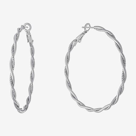 Silver Reflections Womens 55mm Hoop Earrings In Silver