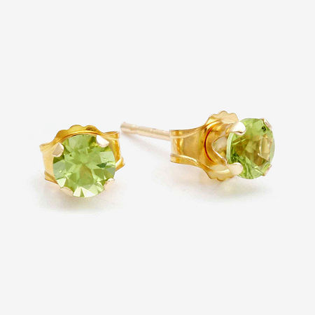 Gemstone 10K Gold 4mm Round Stud Earrings, One Size, Green