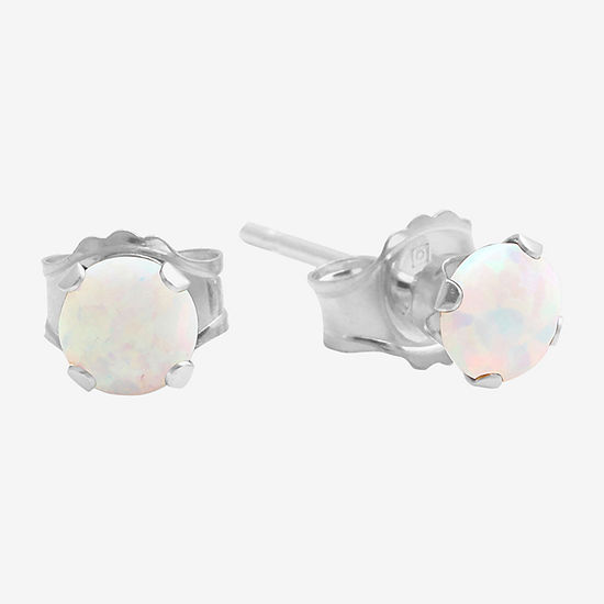 Lab-Created 4mm Opal 10K Gold Stud Earrings