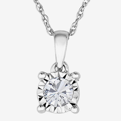 TruMiracle® 1/7 CT. Diamond 10K White Gold Round Pendant Necklace
