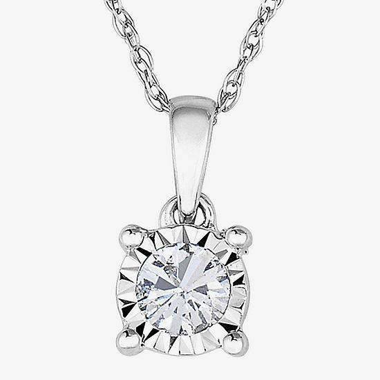 TruMiracle® 1/7 CT. Diamond 10K White Gold Round Pendant Necklace