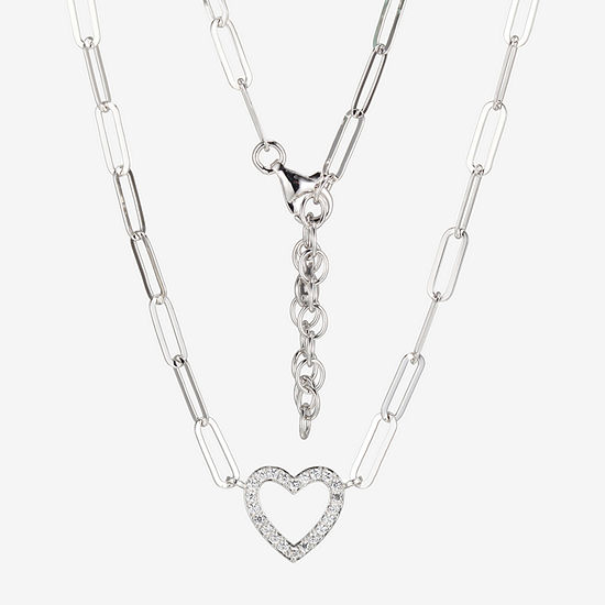 Paris 1901 By Charles Garnier Womens White Cubic Zirconia Sterling Silver Heart Pendant Necklace