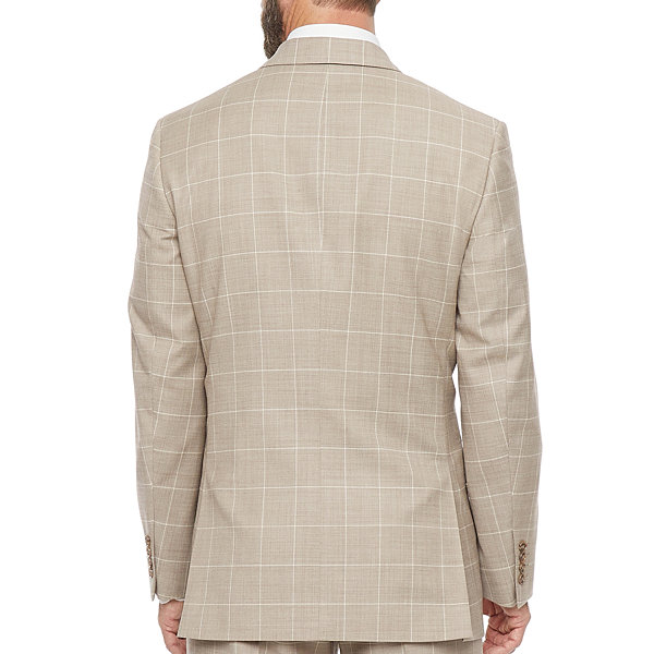 Stafford Signature Coolmax Mens Tan Windowpane Classic Fit Suit Jacket
