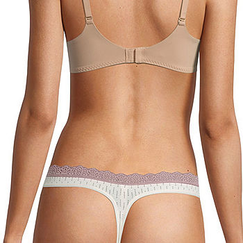 Ambrielle Organic Cotton Thong Panty 303247, Color: Line Dots Ivory -  JCPenney