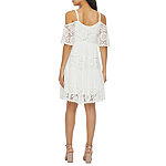 Robbie Bee Short Sleeve Cold Shoulder Lace Inset Babydoll Dress