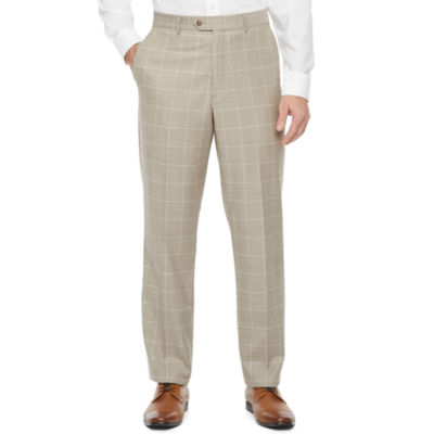 Stafford Signature Coolmax Tan Texture Windowpane Mens Stretch Classic Fit Suit Pants