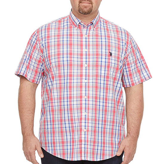 Us Polo Assn. Big and Tall Mens Classic Fit Y Neck Short Sleeve Plaid Button-Down Shirt