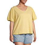 a.n.a Plus Womens V Neck Short Sleeve Textured Top