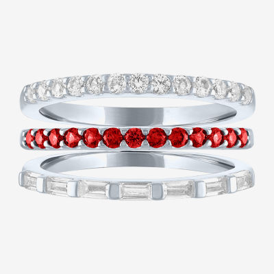 Womens Lab Created Red Ruby Sterling Silver Ring Sets