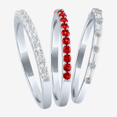 Womens Lab Created Red Ruby Sterling Silver Ring Sets