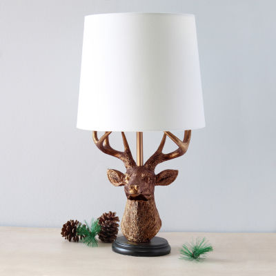 All the Rages Simple Designs Rustic Copper Deer With Antlers Table Lamp