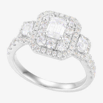 Womens 1 3/4 CT. T.W. Natural White Diamond 14K White Gold Side Stone 3-Stone Engagement Ring