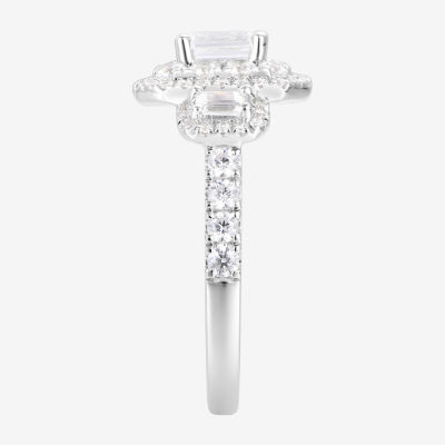 Womens 1 3/4 CT. T.W. Natural White Diamond 14K White Gold Side Stone 3-Stone Engagement Ring