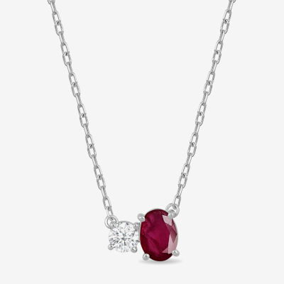 Toi Et Moi Womens Genuine Gemstone & 1/4 CT. T.W. Lab Grown Diamond 10K White Gold Oval Pendant Necklace
