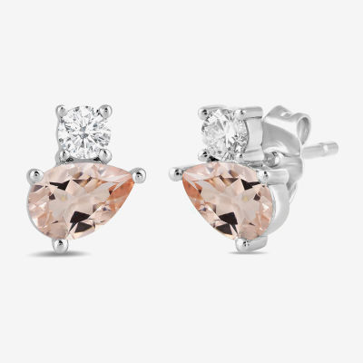 Toi Et Moi Genuine Gemstone &  1/5 CT. T.W.  Lab Grown Diamond 10K White Gold 8.1mm Pear Stud Earrings
