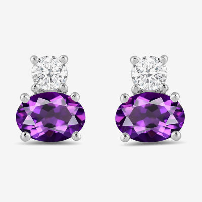 Toi Et Moi Genuine Gemstone & 1/5 CT. T.W. Lab Grown Diamond 10K White Gold 7.2mm Oval Stud Earrings