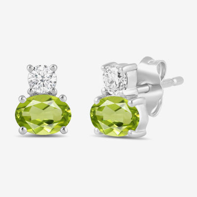 Toi Et Moi Genuine Gemstone & 1/5 CT. T.W. Lab Grown Diamond 10K White Gold 7.2mm Oval Stud Earrings
