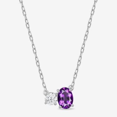 Toi Et Moi Womens Genuine Gemstone & 1/4 CT. T.W. Lab Grown Diamond 10K White Gold Oval Pendant Necklace