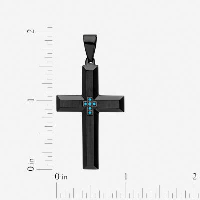 Mens Color-Enhanced Blue Diamond-Accent Black Ion-Plated Stainless Steel Cross Pendant Necklace