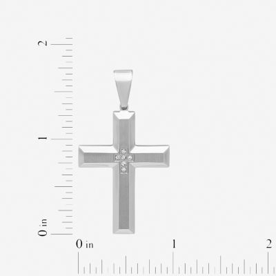 Mens Diamond-Accent Stainless Steel Cross Pendant Necklace