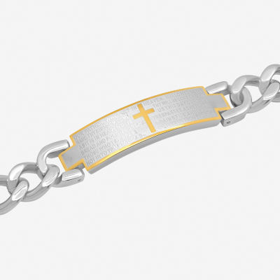 Mens Two-Tone Stainless Steel Lord's Prayer Bracelet