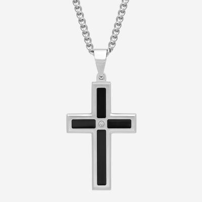 Mens Diamond-Accent Cross Pendant Necklace