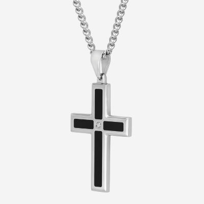 Mens Diamond-Accent Cross Pendant Necklace